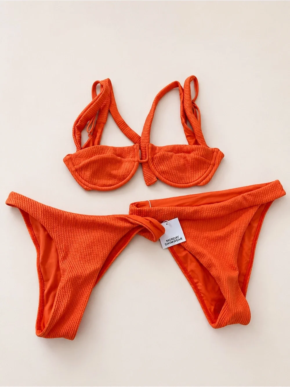 Monday Swimwear Bright Orange Ribbed Underwire Bikini